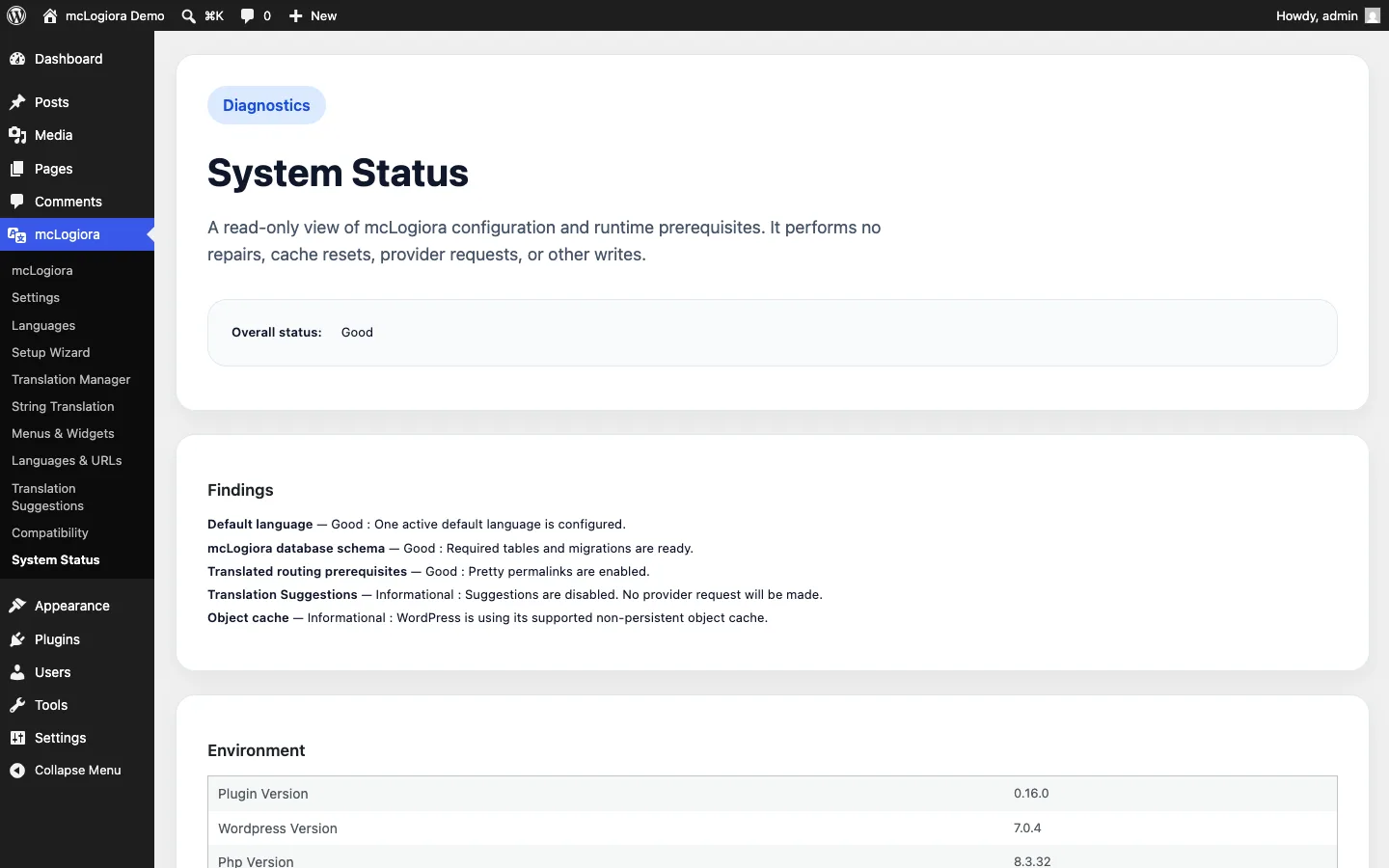 System Status — mcLogiora ekran görüntüsü